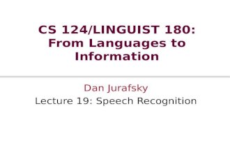 CS 124/LINGUIST 180: From Languages to Information Dan Jurafsky Lecture 19: Speech Recognition.
