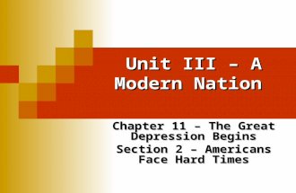 Unit III – A Modern Nation Chapter 11 – The Great Depression Begins Section – Americans Face Hard Times Section 2 – Americans Face Hard Times.
