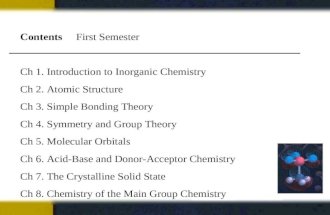Contents First Semester Ch 1. Introduction to Inorganic Chemistry Ch 2. Atomic Structure Ch 3. Simple Bonding Theory Ch 4. Symmetry and Group Theory Ch.