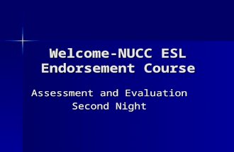Welcome-NUCC ESL Endorsement Course Assessment and Evaluation Second Night.