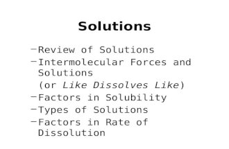 Solutions –Review of Solutions –Intermolecular Forces and Solutions (or Like Dissolves Like) –Factors in Solubility –Types of Solutions –Factors in Rate.