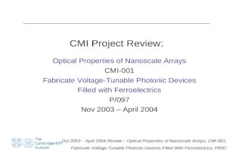 Oct 2003 – April 2004 Review – Optical Properties of Nanoscale Arrays, CMI-001; Fabricate Voltage-Tunable Photonic Devices Filled With Ferroelectrics,