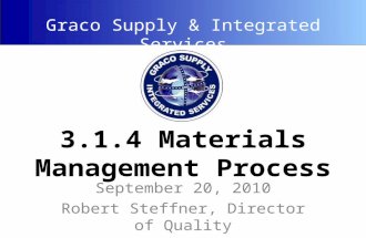 Graco Supply & Integrated Services 3.1.4 Materials Management Process September 20, 2010 Robert Steffner, Director of Quality.