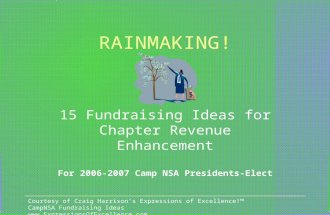 Courtesy of Craig Harrison’s Expressions of Excellence!™ CampNSA Fundraising Ideas  Page 1 RAINMAKING! 15 Fundraising Ideas.