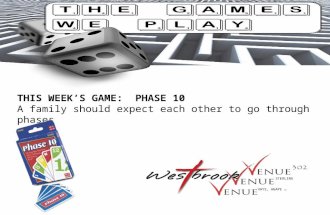 THIS WEEK’S GAME: PHASE 10 A family should expect each other to go through phases STERLING HAYS, AGAPE SBC.