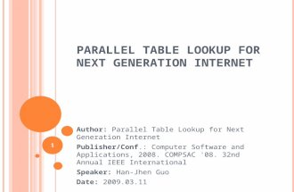 PARALLEL TABLE LOOKUP FOR NEXT GENERATION INTERNET Author: Parallel Table Lookup for Next Generation Internet Publisher/Conf.: Computer Software and Applications,