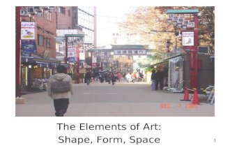 1 The Elements of Art: Shape, Form, Space. 2 One Dimensional (1 D) length Two Dimensional (2 D) length and height Three Dimensional (3 D) length, height,