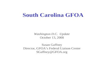 South Carolina GFOA Washington D.C. Update October 13, 2008 Susan Gaffney Director, GFOA’s Federal Liaison Center SGaffney@GFOA.org.