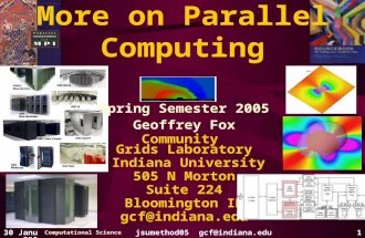 Computational Science jsumethod05 gcf@indiana.edu130 January 2005 More on Parallel Computing Spring Semester 2005 Geoffrey Fox Community Grids Laboratory.