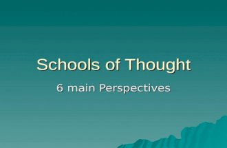 Schools of Thought 6 main Perspectives. Schools of Thought outline  Psychodynamic –Major Information –Project, skits, ch.test  Biological –Main Information.
