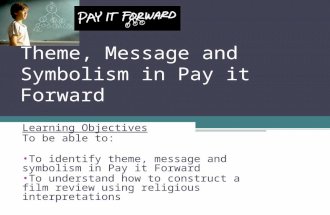 Theme, Message and Symbolism in Pay it Forward Learning Objectives To be able to: To identify theme, message and symbolism in Pay it Forward To understand.