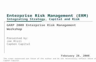 Enterprise Risk Management (ERM) Integrating Strategy, Capital and Risk GARP 2008 Enterprise Risk Management Workshop Presented by: Joe Rizzi CapGen Capital.
