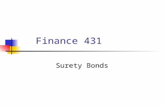 Finance 431 Surety Bonds. Surety Will introduce some new concepts to you Surety business Contract and commercial bonds Distinguish from and compare to.