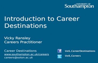 Introduction to Career Destinations Vicky Ransley Careers Practitioner Career Destinations  careers@soton.ac.uk.