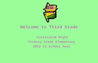 Welcome to Third Grade Curriculum Night Vickery Creek Elementary 2012-13 School Year.