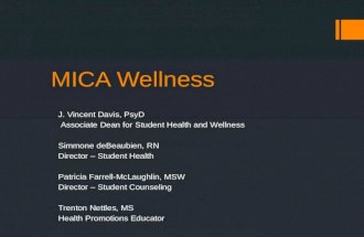 MICA Wellness J. Vincent Davis, PsyD Associate Dean for Student Health and Wellness Simmone deBeaubien, RN Director – Student Health Patricia Farrell-McLaughlin,