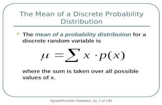 Agresti/Franklin Statistics, 1e, 1 of 139 The Mean of a Discrete Probability Distribution The mean of a probability distribution for a discrete random.