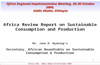 Africa RIM, Addis Ababa 26-30 October 2009 1 Africa Review Report on Sustainable Consumption and Production Ms. Jane B. Nyakang’o Secretary, African Roundtable.