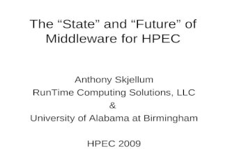 The “State” and “Future” of Middleware for HPEC Anthony Skjellum RunTime Computing Solutions, LLC & University of Alabama at Birmingham HPEC 2009.