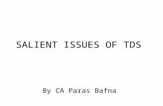 SALIENT ISSUES OF TDS By CA Paras Bafna. TRACES & ASSESSEES.