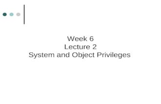 Week 6 Lecture 2 System and Object Privileges. Learning Objectives  Identify and manage system and object privileges  Grant and revoke privileges to.