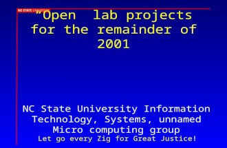 “Open” lab projects for the remainder of 2001 NC State University Information Technology, Systems, unnamed Micro computing group Let go every Zig for.