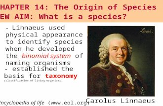 NEW AIM: What is a species? Carolus Linnaeus - Linnaeus used physical appearance to identify species when he developed the binomial system of naming organisms.