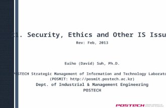21. Security, Ethics and Other IS Issues Rev: Feb, 2013 Euiho (David) Suh, Ph.D. POSTECH Strategic Management of Information and Technology Laboratory.
