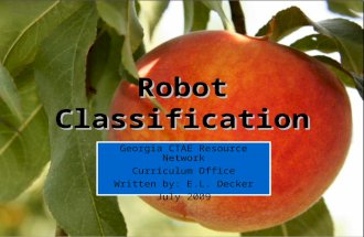 Robot Classification Georgia CTAE Resource Network Curriculum Office Written by: E.L. Decker July 2009.