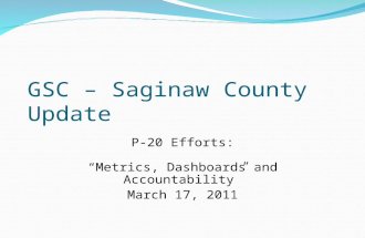 GSC – Saginaw County Update P-20 Efforts: “Metrics, Dashboards and Accountability” March 17, 2011.