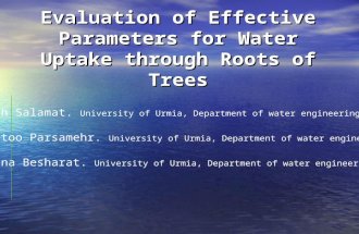 Evaluation of Effective Parameters for Water Uptake through Roots of Trees Hedieh Salamat. University of Urmia, Department of water engineering, Parastoo.