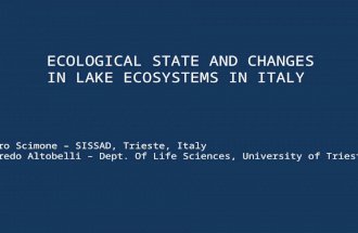 E COLOGICAL STATE AND CHANGES IN LAKE ECOSYSTEMS IN I TALY Mauro Scimone – SISSAD, Trieste, Italy Alfredo Altobelli – Dept. Of Life Sciences, University.