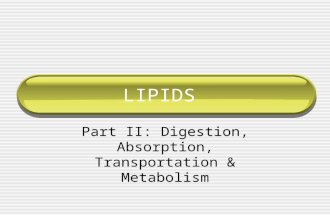 LIPIDS Part II: Digestion, Absorption, Transportation & Metabolism.