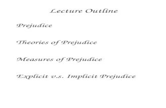 Lecture Outline Prejudice Theories of Prejudice Measures of Prejudice Explicit v.s. Implicit Prejudice.