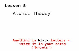 Lesson 5 Atomic Theory Anything in black letters = write it in your notes (‘knowts’)