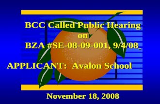 November 18, 2008 BCC Called Public Hearing on BZA #SE-08-09-001, 9/4/08 APPLICANT: Avalon School.