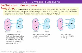 4.1 – Inverse Functions Copyright © 2012 Pearson Education, Inc. Publishing as Prentice Hall. Definition: One-to-one Function.