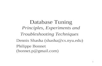1 Database Tuning Principles, Experiments and Troubleshooting Techniques Dennis Shasha (shasha@cs.nyu.edu) Philippe Bonnet (bonnet.p@gmail.com)
