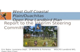 West Gulf Coastal Plain/Ouachitas Open Pine Landbird Plan Eric Baka, Louisiana Dept. Of Wildlife & Fisheries WGCPO Landbird WG, Open Pine Chair Report.