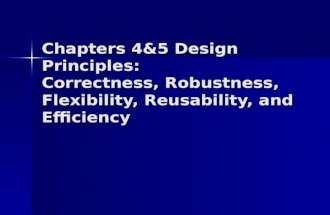 Chapters 4&5 Design Principles: Correctness, Robustness, Flexibility, Reusability, and Efficiency.