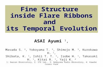 Fine Structure inside Flare Ribbons and its Temporal Evolution ASAI Ayumi 1, Masuda S. 2, Yokoyama T. 3, Shimojo M. 3, Kurokawa H. 1, Shibata, K. 1, Ishii.