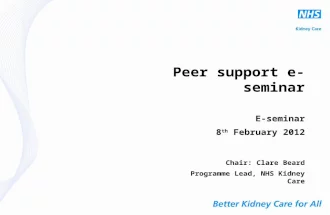 Peer support e-seminar E-seminar 8 th February 2012 Chair: Clare Beard Programme Lead, NHS Kidney Care.