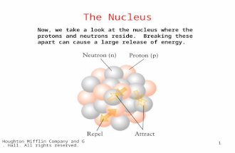 Houghton Mifflin Company and G. Hall. All rights reserved. 1 The Nucleus Now, we take a look at the nucleus where the protons and neutrons reside. Breaking.