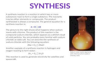 A synthesis reaction is a reaction in which two or more substances react to form a single substance. The reactants may be either elements or compounds.