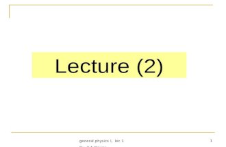 General physics I, lec 1 By: T.A.Eleyan 1 Lecture (2)