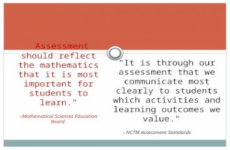 “ Assessment should reflect the mathematics that it is most important for students to learn." –Mathematical Sciences Education Board "It is through our.
