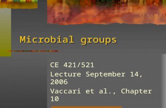 Microbial groups CE 421/521 Lecture September 14, 2006 Vaccari et al., Chapter 10.