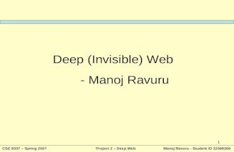 1 CSE 8337 – Spring 2007Project 2 – Deep Web Manoj Ravuru - Student ID 22508269 Deep (Invisible) Web - Manoj Ravuru.