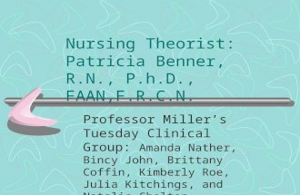 Nursing Theorist: Patricia Benner, R.N., P.h.D., FAAN,F.R.C.N. Professor Miller ’ s Tuesday Clinical Group: Amanda Nather, Bincy John, Brittany Coffin,