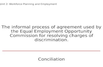 The informal process of agreement used by the Equal Employment Opportunity Commission for resolving charges of discrimination. Unit 2: Workforce Planning.